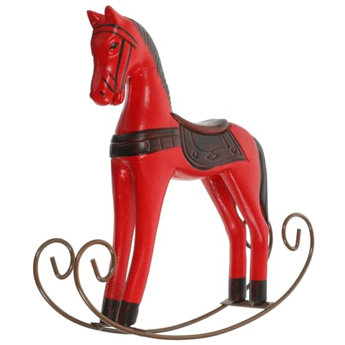 SOLUSTRE Holzpferd Deko Tischornament Handgefertigt Vintage Holzfigur Rot Kleines Schaukelpferd Desktop Dekoration für Wohnzimmer Büro Weihnachten von SOLUSTRE