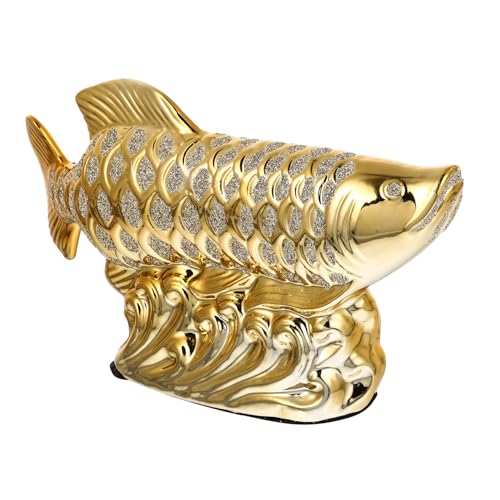 SOLUSTRE Keramik Fisch Ornament mit Flachem Boden Stabile Desktop Dekoration Kreative Goldener Drachenfisch Skulptur Handgefertigtes Kunsthandwerk für Wohn und Bürodekoration Kleines Feng SOLUSTRE Keramik Fisch Ornament mit Flachem Boden Stabile Desktop Dekoration Kreative Goldener Drachenfisch Skulptur Handgefertigtes Kunsthandwerk für Wohn und Bürodekoration Kleines Feng von SOLUSTRE