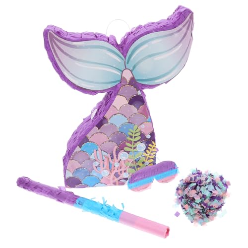 SOLUSTRE Meerjungfrau Papier Piñata mit und Augenbinde Bunte Party Dekoration für Kindergeburtstag Wiederverwendbare Pinata zum Befüllen mit Süßigkeiten und Spielspaß von SOLUSTRE