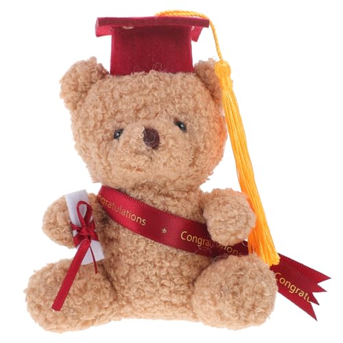 SOLUSTRE Mini Plüsch Abschlussbär Süße Dekoration für Blumensträuße zur Graduierung Weinrot aus Hochwertigem Plüsch für Feierlichkeiten und Kreative Arrangements von SOLUSTRE