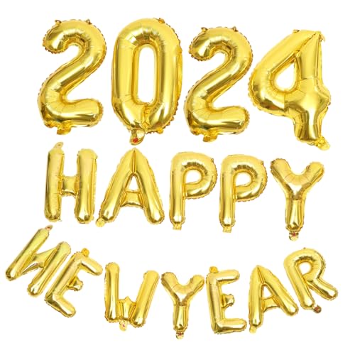 SOLUSTRE Neujahrs Folienballons aus Aluminiumfolie Partydekoration mit Happy Year Goldfarbene Luftballons für Festliche Silvesterfeier und Foto Requisiten Langlebig und Sicher von SOLUSTRE
