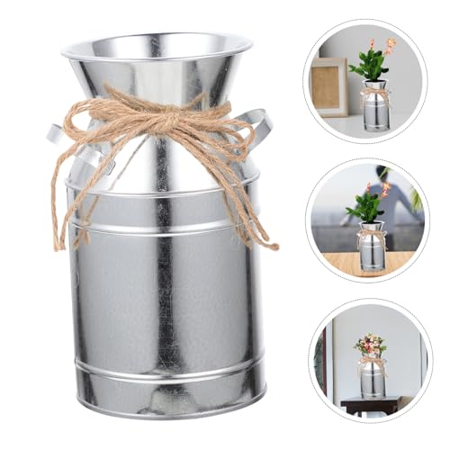 SOLUSTRE Rustikaler Blumentopf Milchkanne Form Vintage Eisen Deko Eimer Landhausstil Gartendeko Balkon Wohnzimmer Metall Übertopf mit Juteseil für Zuhause von SOLUSTRE