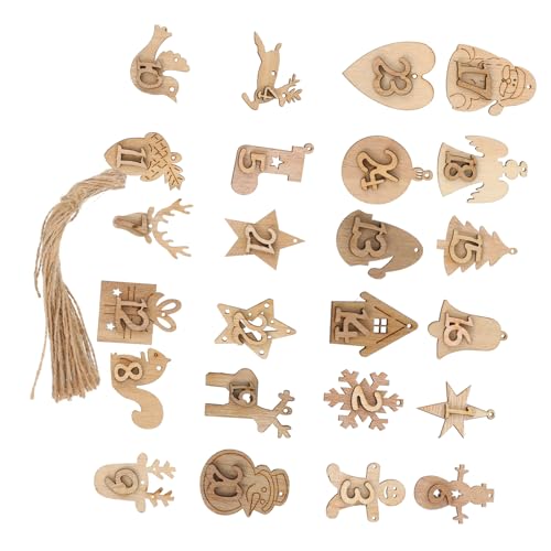 SOLUSTRE Weihnachts Countdown Kalender Anhänger Set aus Holz Lustige Cartoon Motive Einfach zu Dekorieren Sichere Materialien für Weihnachtsdeko und Adventskalender Befüllen von SOLUSTRE