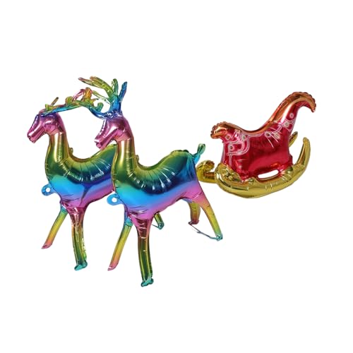 SOLUSTRE Weihnachtsballon Set Rentier und Schlitten Folienballons Aluminium Großes Farbverlaufsdesign Auslaufsicher Schnelles Aufblasen Festliche Party und Fensterschmuck Dekoration von SOLUSTRE