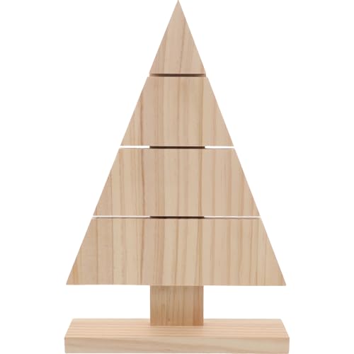 SOLUSTRE Weihnachtsbaum-Holzausschnitt mit Sockel, unbehandeltes Holz, Weihnachtsbaum-Tischschild, blanko, freistehender Block, gestuftes Tablett, für Kaminsims von SOLUSTRE