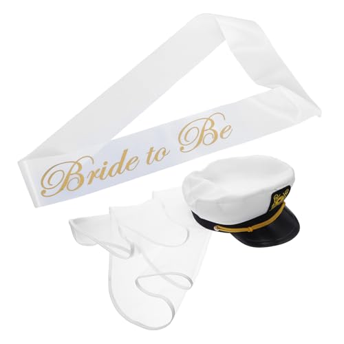 SOLUSTRE Weiße Braut Sailor Kapitänsmütze mit Schleier und Schulterband Atmungsaktive Strandhochzeit Kopfbedeckung für Junggesellinnenabschiede Strandhochzeiten und Tropische Feiern von SOLUSTRE