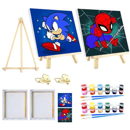 SOMHORN Malen Nach Zahlen Erwachsene Kind Cartoon Bild Faltenfreie Leinwand Acryl Pigment Home Deko Geburtstag Festival Geschenk 2 Pack (7.8x7.8in/20x 20cm) von SOMHORN