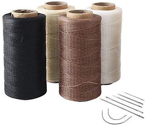 4pcs 260 Meter 0.8mm 150D Flache Leder gewachst Wax Gewinde mit 1 Set(Beige+Schwarz+Weiß+Braun) von SONGER