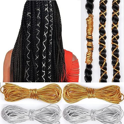 4 Stück 5 m elastische Kordeln Zöpfe Haar Dreadlock Zöpfe Haarschmuck Metallic Lametta Stretch Cord Band Gold Silber Schnur Schmuckfaden für Haare Flechten Ornament Hängen und Geschenkverpackung 4 Stück 5 m elastische Kordeln Zöpfe Haar Dreadlock Zöpfe Haarschmuck Metallic Lametta Stretch Cord Band Gold Silber Schnur Schmuckfaden für Haare Flechten Ornament Hängen und Geschenkverpackung von SONGJIE