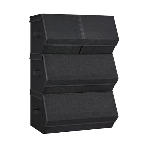 SONGMICS Aufbewahrungsbox mit Deckel, 4er Set Kleiderschrank-Organizer, stapelbar, Faltbox mit Magnetverschluss, Stoffboxen Aufbewahrung für Kleidung, Bücher, klassikschwarz RLB022B01 SONGMICS Aufbewahrungsbox mit Deckel, 4er Set Kleiderschrank-Organizer, stapelbar, Faltbox mit Magnetverschluss, Stoffboxen Aufbewahrung für Kleidung, Bücher, klassikschwarz RLB022B01 von SONGMICS