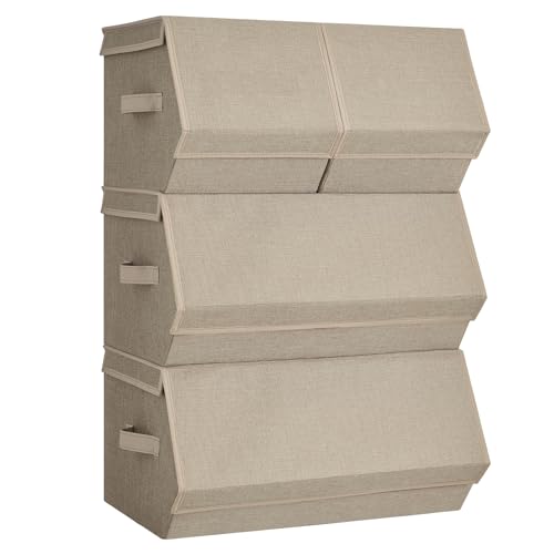SONGMICS Aufbewahrungsbox mit Deckel, 4er Set Kleiderschrank-Organizer, stapelbar, Faltbox mit Magnetverschluss, Stoffboxen Aufbewahrung für Kleidung, Bücher, sandbeige RLB022Y02 SONGMICS Aufbewahrungsbox mit Deckel, 4er Set Kleiderschrank-Organizer, stapelbar, Faltbox mit Magnetverschluss, Stoffboxen Aufbewahrung für Kleidung, Bücher, sandbeige RLB022Y02 von SONGMICS
