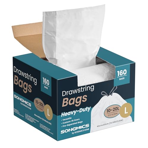 SONGMICS Müllbeutel 20 L, Müllsäcke mit Zugband, insgesamt 160 Stück, Code L, hochbelastbar, Schnellzugriffsbox, cremeweiß KRB021A04 SONGMICS Müllbeutel 20 L, Müllsäcke mit Zugband, insgesamt 160 Stück, Code L, hochbelastbar, Schnellzugriffsbox, cremeweiß KRB021A04 von SONGMICS