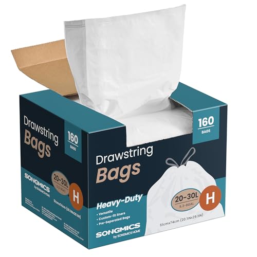 SONGMICS Müllbeutel 30 L, Müllsäcke mit Zugband, insgesamt 160 Stück, Code H, hochbelastbar, Schnellzugriffsbox, cremeweiß KRB031A04 SONGMICS Müllbeutel 30 L, Müllsäcke mit Zugband, insgesamt 160 Stück, Code H, hochbelastbar, Schnellzugriffsbox, cremeweiß KRB031A04 von SONGMICS