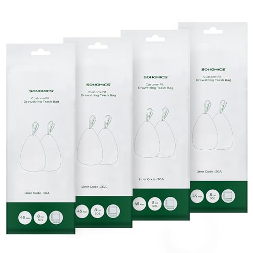 SONGMICS Müllbeutel mit Zugband, Müllsäcke für 30 Liter Mülleimer, Mülltüten, Code 30A, passgenau, 4 Rollen, 180 Stück, weiß KRB430A01 SONGMICS Müllbeutel mit Zugband, Müllsäcke für 30 Liter Mülleimer, Mülltüten, Code 30A, passgenau, 4 Rollen, 180 Stück, weiß KRB430A01 von SONGMICS