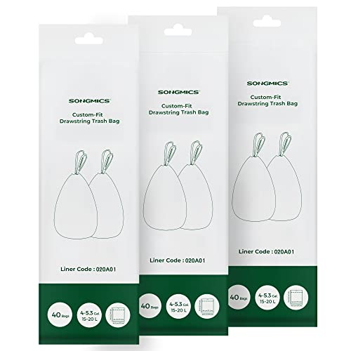 SONGMICS Müllbeutel mit Zugband, Müllsäcke für 15-20 Liter Mülleimer, Mülltüten für Küchenmülleimer, Code 020A01, 3 Rollen, insgesamt 120 Stück, weiß KRB020A03 SONGMICS Müllbeutel mit Zugband, Müllsäcke für 15-20 Liter Mülleimer, Mülltüten für Küchenmülleimer, Code 020A01, 3 Rollen, insgesamt 120 Stück, weiß KRB020A03 von SONGMICS