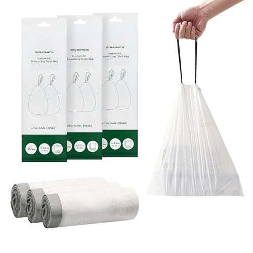 SONGMICS Müllbeutel mit Zugband, hochbelastbar, Müllsäcke für 20 Liter Mülleimer, bereits getrennt, Code 020A01, 3 Rollen, insgesamt 120 Stück, weiß KRB020A03 von SONGMICS