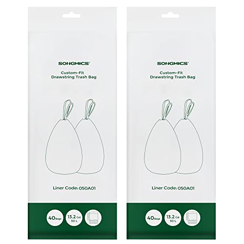 SONGMICS Müllbeutel mit Zugband, Müllsäcke für 50 Liter Mülleimer, Mülltüten für Küchenmülleimer, Code 050A01, 2 Rollen, insgesamt 80 Stück, weiß KRB050A02 SONGMICS Müllbeutel mit Zugband, Müllsäcke für 50 Liter Mülleimer, Mülltüten für Küchenmülleimer, Code 050A01, 2 Rollen, insgesamt 80 Stück, weiß KRB050A02 von SONGMICS
