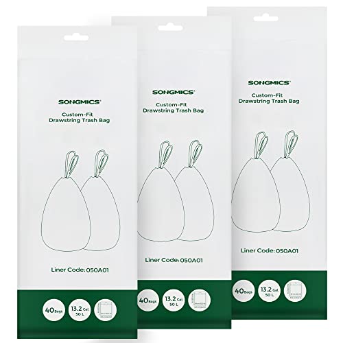 SONGMICS Müllbeutel mit Zugband, Müllsäcke für 50 Liter Mülleimer, Mülltüten, Code 050A01, passgenau, 3 Rollen, 120 Stück, weiß KRB050A03 SONGMICS Müllbeutel mit Zugband, Müllsäcke für 50 Liter Mülleimer, Mülltüten, Code 050A01, passgenau, 3 Rollen, 120 Stück, weiß KRB050A03 von SONGMICS
