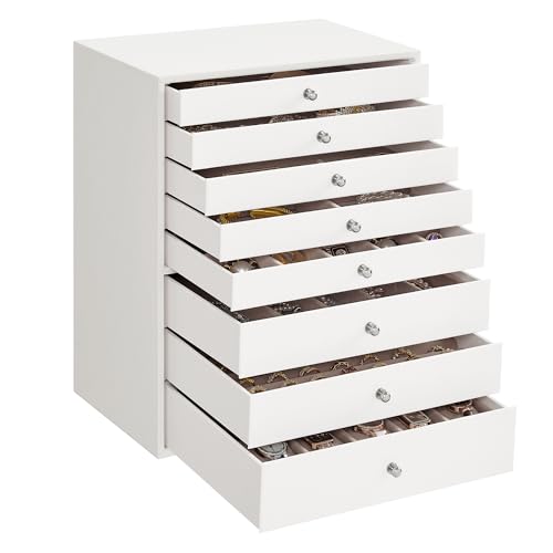 SONGMICS Schmuckkästchen, 8 Ebenen, Schmuckkasten mit Schubladen, Schmuckaufbewahrung geräumig, Schmuckschatulle modern, Geschenkidee, wolkenweiß JBC008W01, Weiß SONGMICS Schmuckkästchen, 8 Ebenen, Schmuckkasten mit Schubladen, Schmuckaufbewahrung geräumig, Schmuckschatulle modern, Geschenkidee, wolkenweiß JBC008W01, Weiß von SONGMICS