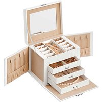 SONGMICS Schmuckkästchen weiß, beige 22,5 x 17,5 x 16,5 cm, 1 St. von SONGMICS