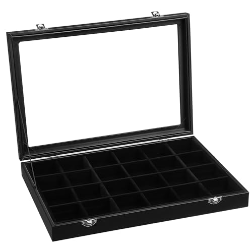 SONGMICS Schmucklade, Schmuckschatulle mit 24 Fächern, Schmuck-Organizer mit Samtfutter, Glasdeckel und Verschluss, Geschenkidee, 35 x 24 x 4,3 cm, schwarz JDS303 SONGMICS Schmucklade, Schmuckschatulle mit 24 Fächern, Schmuck-Organizer mit Samtfutter, Glasdeckel und Verschluss, Geschenkidee, 35 x 24 x 4,3 cm, schwarz JDS303 von SONGMICS