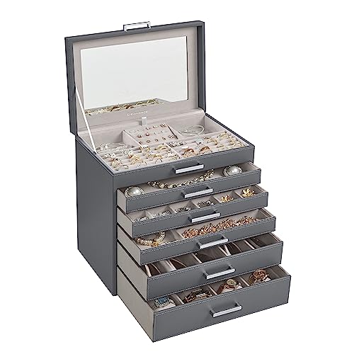 SONGMICS Schmuckschatulle, 6-stöckiger Schmuck-Organizer, großer Schmuckkoffer mit großem Spiegel, 5 Schubladen, großes Fassungsvermögen, Schmuckaufbewahrung, moderner Stil, Geschenk für geliebte SONGMICS Schmuckschatulle, 6-stöckiger Schmuck-Organizer, großer Schmuckkoffer mit großem Spiegel, 5 Schubladen, großes Fassungsvermögen, Schmuckaufbewahrung, moderner Stil, Geschenk für geliebte von SONGMICS