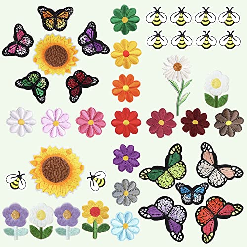 44 Stück bestickte Blumen Schmetterling Bienen Aufbügler Sonnenblumen Aufnäher, niedliche Hummel, Gänseblümchen, bestickte Applikation, Dekoration, Nähflicken für Kleidung, Jacken, Jeans, Kleid, 44 Stück bestickte Blumen Schmetterling Bienen Aufbügler Sonnenblumen Aufnäher, niedliche Hummel, Gänseblümchen, bestickte Applikation, Dekoration, Nähflicken für Kleidung, Jacken, Jeans, Kleid, von SONICEBUY