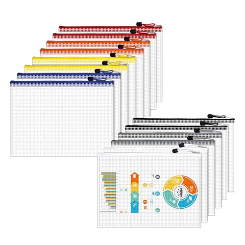 Dokumententasche A4-14 Stück Transparente Dokumentenmappe mit Reißverschluss, Mesh-Kunststoffbeutel für Dateien, Papiere, Dokumente, Kosmetika, Spielzeug-Bauteile, Hausaufgaben und Reisen Dokumententasche A4-14 Stück Transparente Dokumentenmappe mit Reißverschluss, Mesh-Kunststoffbeutel für Dateien, Papiere, Dokumente, Kosmetika, Spielzeug-Bauteile, Hausaufgaben und Reisen von SONNHELL
