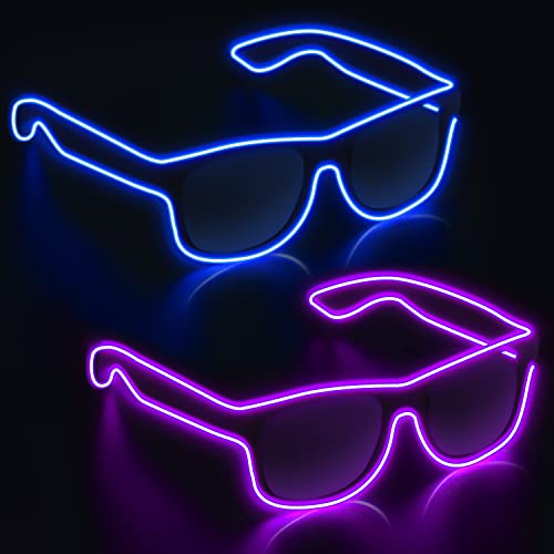 SOOOEC Kabellose leuchtende LED-Brille 2er-Pack mit Blinkmodus Glow in Dark Party für Rave-Party, Halloween, Weihnachten, Disco, Konzert, EDM (Blau + Lila) von SOOOEC
