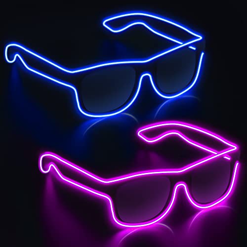 SOOOEC Kabellose leuchtende LED-Brille 2er-Pack mit Blinkmodus Glow in Dark Party für Rave-Party, Halloween, Weihnachten, Disco, Konzert, EDM (Blau + Rosa) von SOOOEC
