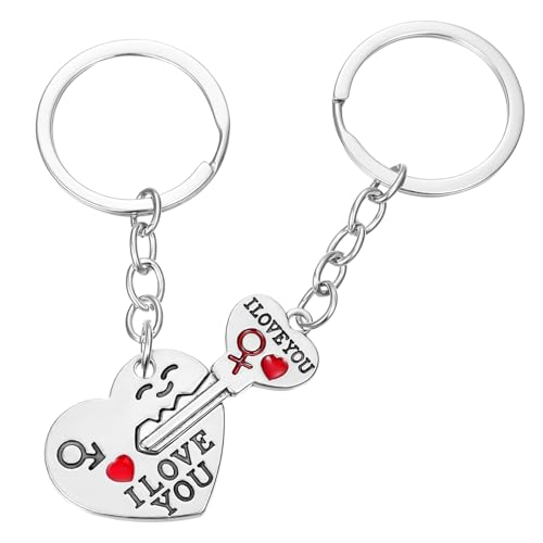 SOPOTUTU 1 Satz Paar Schlüsselanhänger Silber Gold Ring ihn vermissen fur paare partner schlüsselanhänger süße Lanyards für Schlüssel Schlüsselanhänger Frauen süß Zinklegierung von SOPOTUTU