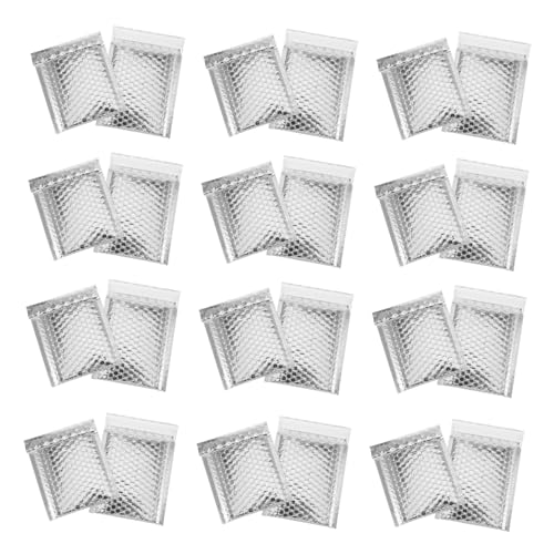 SOPOTUTU 100 Stück Gepolsterte Luftpolster versandtaschen Selbstklebend Silberfarben für Schmuck Kosmetik Kleine Geschenke Sichere Versandumschläge von SOPOTUTU