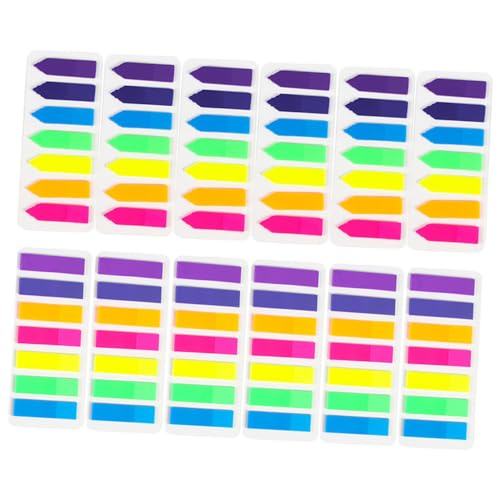 SOPOTUTU 12 Sätze Fluoreszierende Beschreibbare Index tabs Pet Transparent Haftend Farbige Seitenmarker für Bücher Notizen Schule und Büro Wasserfest Streifen Pfeile Je Farben von SOPOTUTU