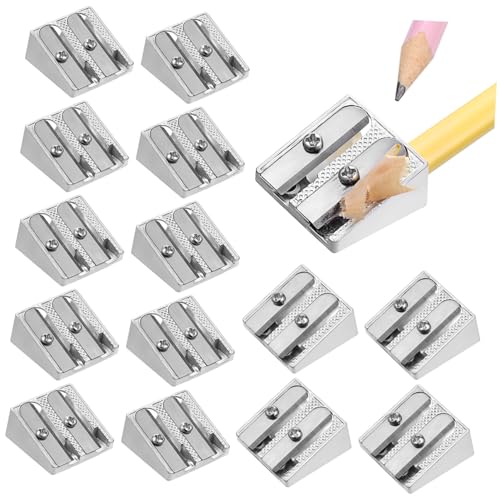 SOPOTUTU 16 Stück Teiliges Metall Bleistiftspitzer aus Aluminiumlegierung Doppelloch Handspitzer für Dünne und Dicke Stifte Praktisch Langlebig Tragbar Geeignet für Schule Büro Künstler von SOPOTUTU
