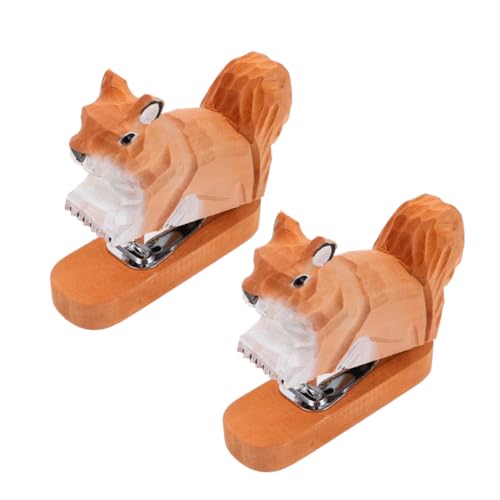 SOPOTUTU 2 Stück Holz Mini Tacker mit Eichhörnchen Design Kompakter Leichter Handtacker für Büro Schule Wiederverwendbarer Papierhefter Dekorativer Benutzerfreundlicher Desktop Tacker von SOPOTUTU