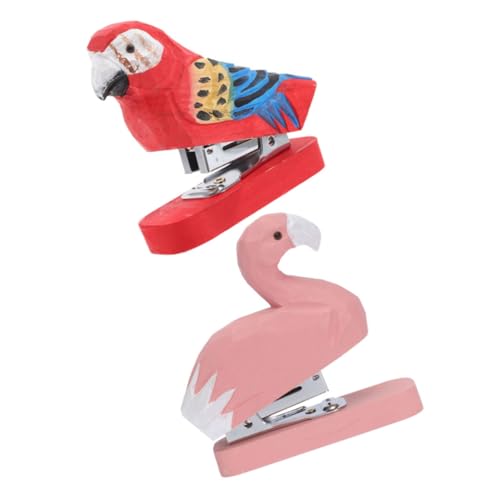 SOPOTUTU 2 Stück Tierhefter Deko Flamingo-hefter Hefter in Tierform Cartoon-bürobedarf Papierhefter Neuheit Hefter Buchheime Holzbindemaschine Hefter Klassenzimmer Hölzern von SOPOTUTU