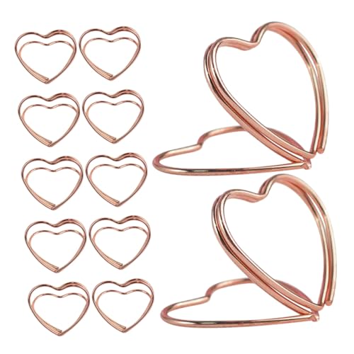 SOPOTUTU 25 Stück Liebes-visitenkartenhalter Grußkartenclips Sitzkartenbasis Rack-kartenhalter Mini-tischkartenhalter Kartenanzeigestand Visitenkartenhalter Süß Fotohalter Metall Roségold von SOPOTUTU