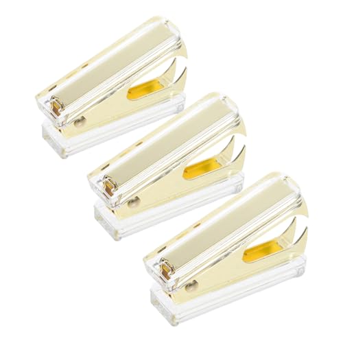 SOPOTUTU 3 Stück Klammer Tragbarer Taschenhefter kleiner Hefter Hefterentferner fürs Büro Metallhefter Schreibtischhefter Zangenhefter Mini Hefter Handgehaltes Acryl Golden von SOPOTUTU
