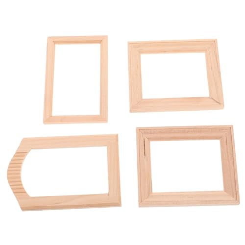 SOPOTUTU 4 Stück Puppenhaus-Fotorahmen Dekoration Dollhouse Decor Puppenhaus-Bilderrahmen Puppenhauszubehör Puppenhaus-Miniaturartikel Puppenbilderrahmen Puppe Wandkunst hölzern Beige von SOPOTUTU