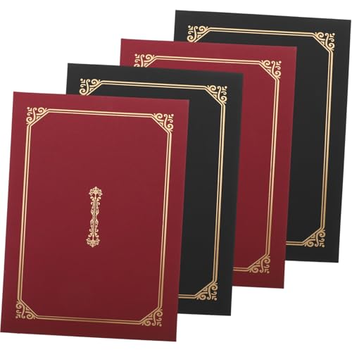 SOPOTUTU 4 Stück Teiliges Urkundenhüllen Papier mit Goldprägung Hochwertige Zertifikatumschläge in Schwarz und Weinrot Langlebige Dokumentenmappe für Abschluss Auszeichnungsurkunden von SOPOTUTU