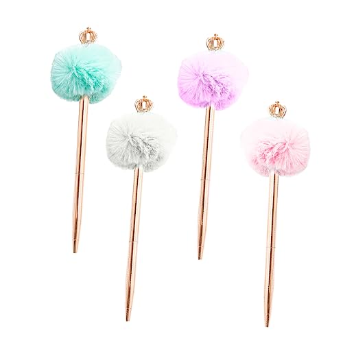 SOPOTUTU 4Stücke Crown Pompom Kugelschreiber Entzückende Stifte mit Krone und Pompom Design für Büro Studium und von SOPOTUTU