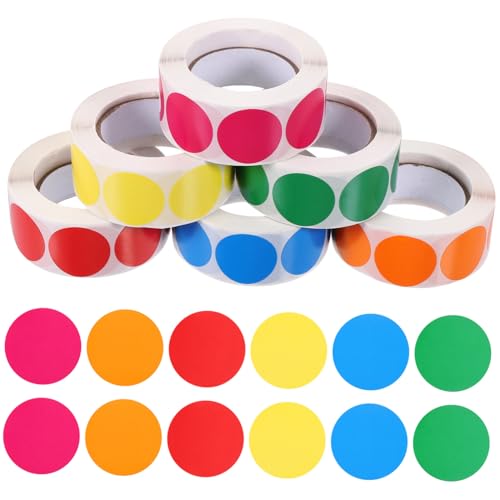 SOPOTUTU 6 Rollen Klebeetiketten Selbstklebend Ablösbar Farbige Punktaufkleber für Büro Schule Haushalt Vielseitig Beschriftbar Blanko Marker Geeignet von SOPOTUTU