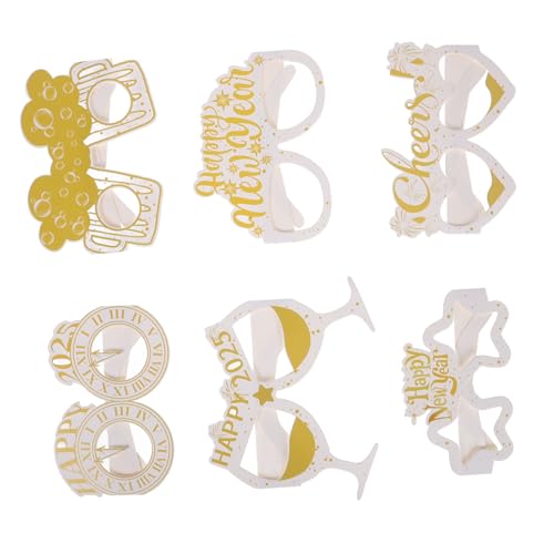 SOPOTUTU 6 Stück 2025 3D Partybrillen Happy New Year Partybrillen Silvesterbrillen Neujahrsbrillen Silvesterpartyzubehör Zubehör Frohes Neues Jahr Dekorationspapier von SOPOTUTU