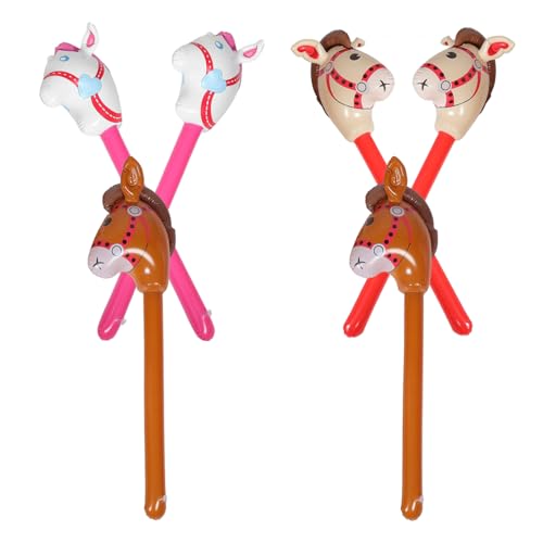 SOPOTUTU 6 Teiliges Set Aufblasbares Pferde Stabspielzeug Jungen Pferdedekorationen Rosa Kopf Gastgeschenke Aufblasbares Stockpferd Aufblasbares Einhorn Partydekoration Pferde Stöcke von SOPOTUTU
