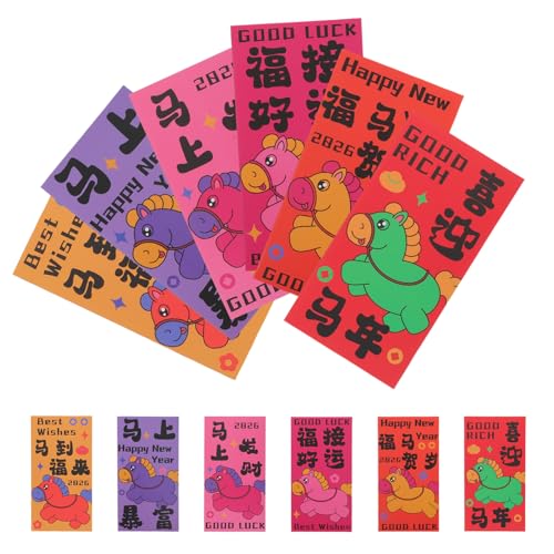 SOPOTUTU 60 Stück Rote Umschläge Jahr Des Pferdes Design Robuste Papier Hongbao für Frühlingsfest Familienfeiern und Geldgeschenke Künstlerische Chinesische Neujahrsumschläge mit von SOPOTUTU