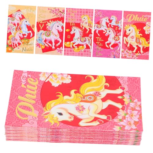 SOPOTUTU 60 Stück Teiliges Vietnamesische Neujahrsumschläge Jahr Des Pferdes Rote Briefumschläge Geldumschläge für Bargeld Lunar Year Envelope Packet Traditionelle Hong Bao Umschläge von SOPOTUTU