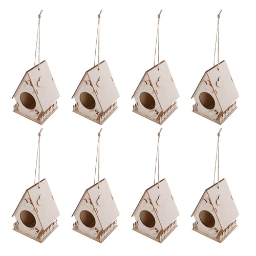 SOPOTUTU 8 Stück Teiliges DIY Holz Vogelhaus Bastelset für Unbehandeltes Hängendes Vogelhaus mit Glatter Oberfläche zum Bemalen Wetterfestes Holzhaus für Garten Balkon und Zimmer Kreative von SOPOTUTU