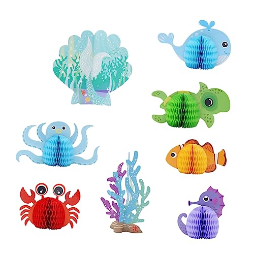 SOPOTUTU 8 Stück Thema Party Deko Teiliges Meerestiere Honeycomb Centerpieces für Kindergeburtstag Unterwasserwelt Dekoration für Themenparty und Hochzeiten Ornamente von SOPOTUTU