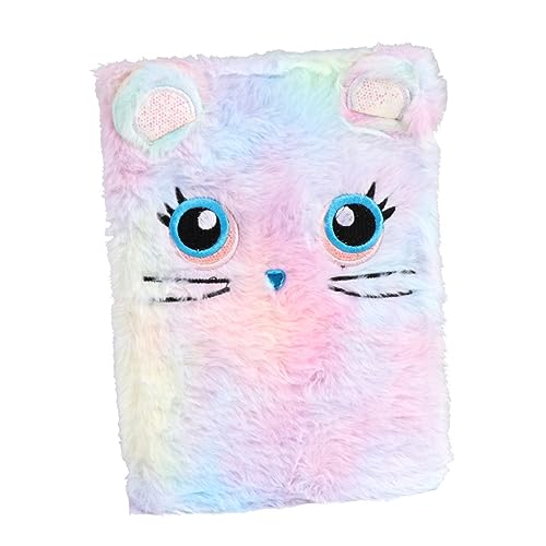 SOPOTUTU Cartoon Mädchen Notizbuch Plüsch Schreibblock Pinkes Tagebuch für Schüler Kreatives Schreiben Tierdesign Bunte Katze für Notizen und Erinnerungen von SOPOTUTU