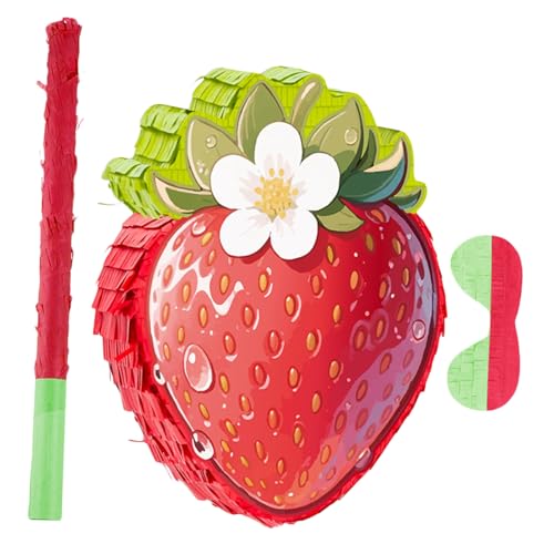 SOPOTUTU Erdbeer-piñata Partydeko mit und Augenbinde Robuste Karton-piñata aus Krepppapier für Geburtstagsfeiern Shower Interaktive Partyspiele Vielseitig Einsetzbar für Sommer Fruchtmottos von SOPOTUTU